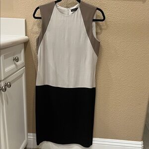 Calvin Klein Colorblock Sleeveless Sheath Dress in White, Taupe & Black